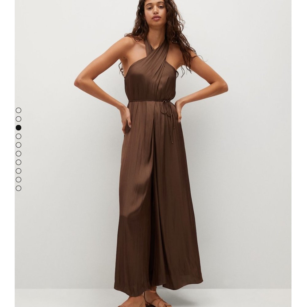 NWT Mango LIMITED EDITION silky look satin jumpsuit in brown - Picture 7 of 10